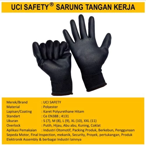 Palm Fit Proyek Tukang Bagunan Anti Slip Uci Safety Berkebun Telapak Tangan dilapisi karet
