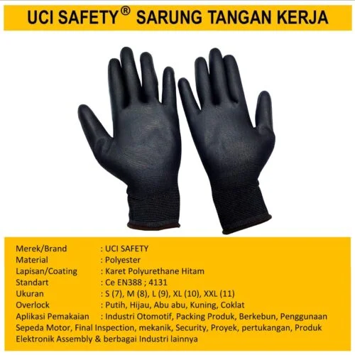 Kerja Safety Gloves Dilapisi Karet Hitam Black otomotif Mekanik Bengkel Montir Motor Coating Karet