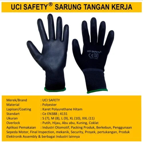 Sarung Tangan Palm Fit Anti Slip Uci Safety Bahan Nylon Polyester