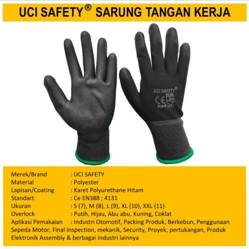 Hand Gloves Telapak Tangan dilapisi karet Polyurethane Palm Fit Industri Pabrik