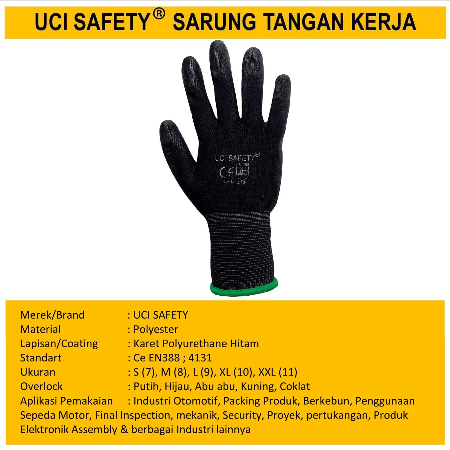 Palm Fit Security Satpam Hand Gloves Coating Karet Polyurethane - Gambar 3