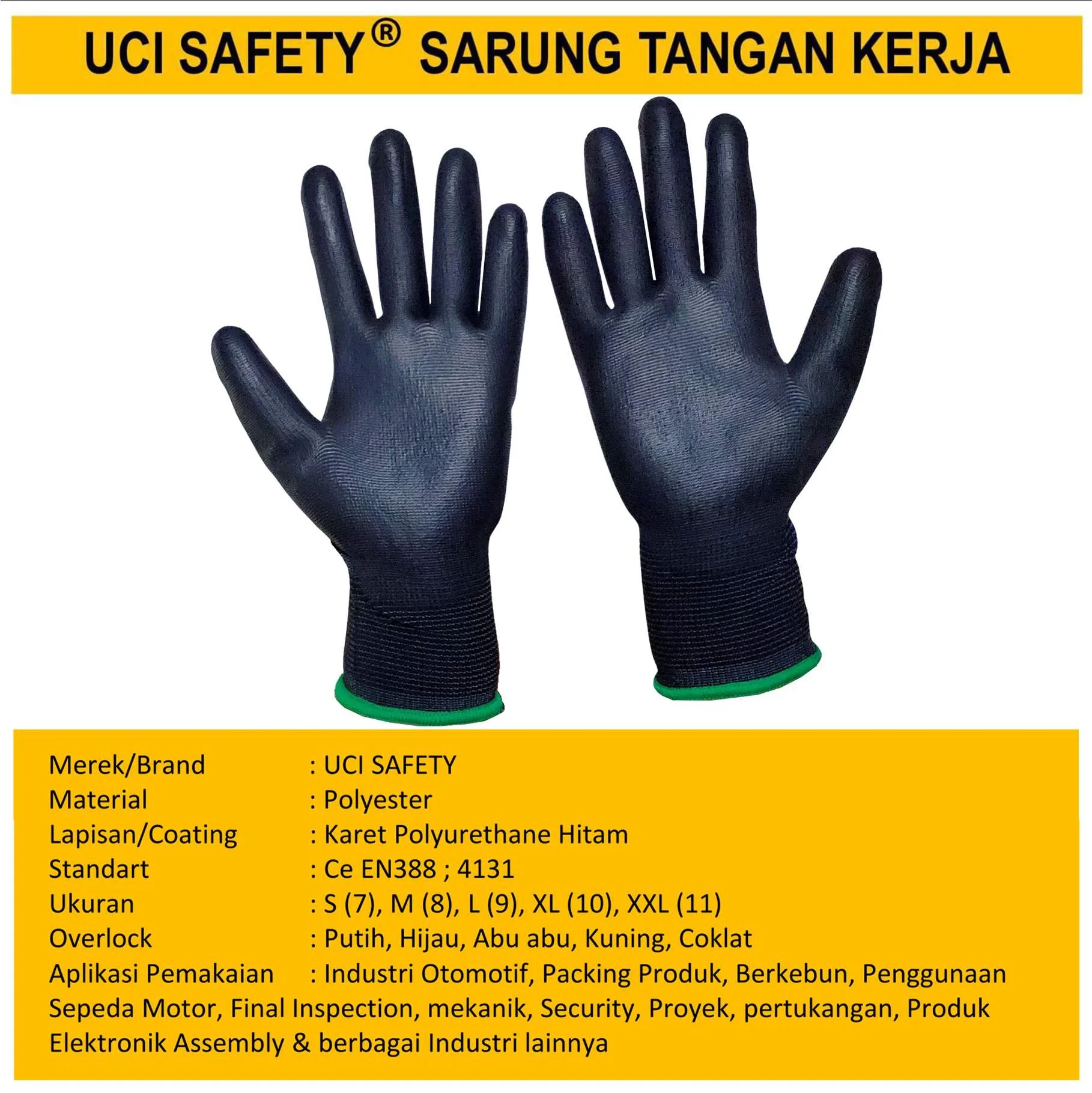 Kerja Safety Gloves Security Satpam Dilapisi Karet Proyek Tukang Bagunan Palmfit - Gambar 2