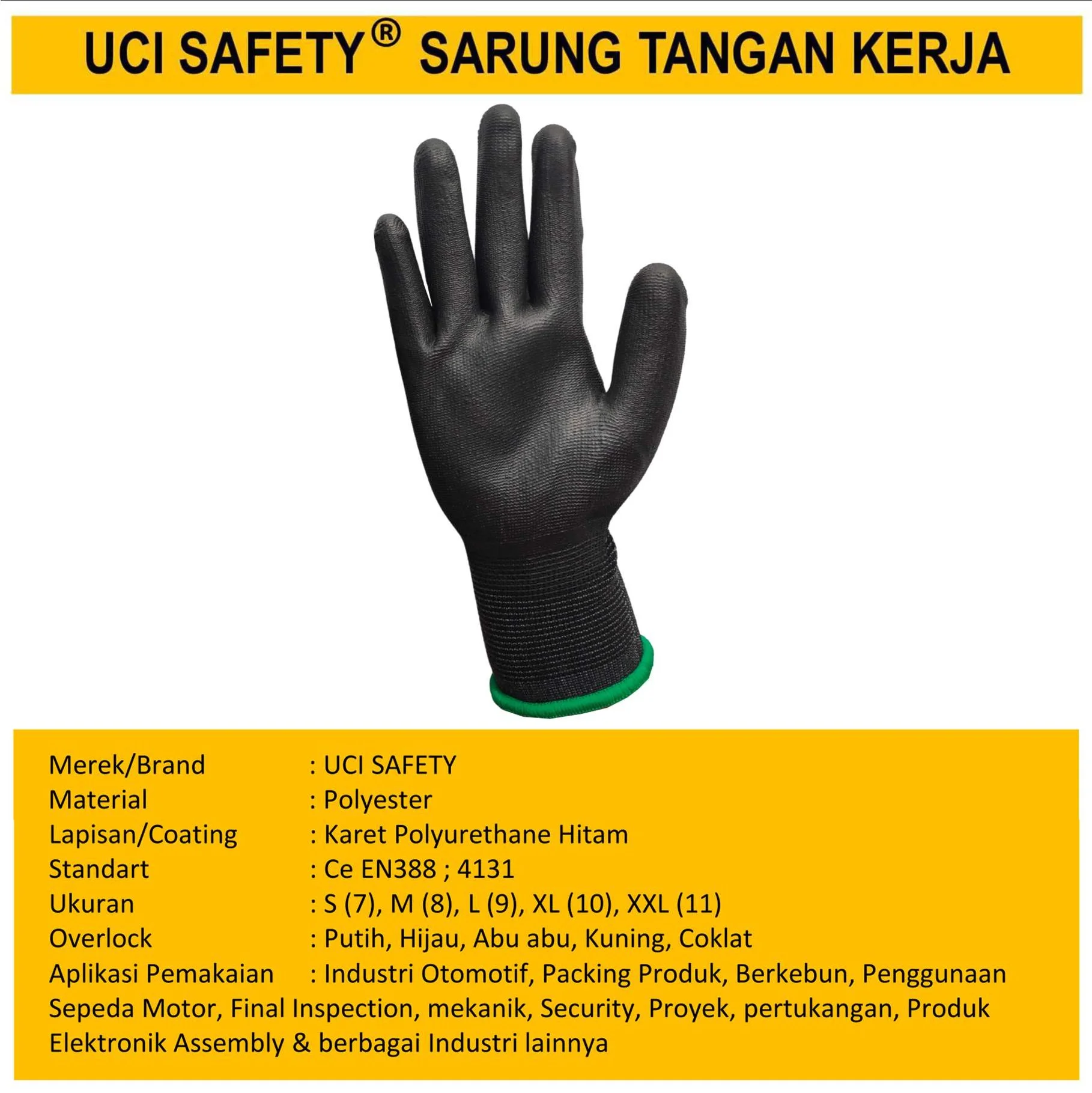 Sarung Tangan Kerja Safety Gloves Dilapisi Karet Hitam Black Hand Gloves - Gambar 2