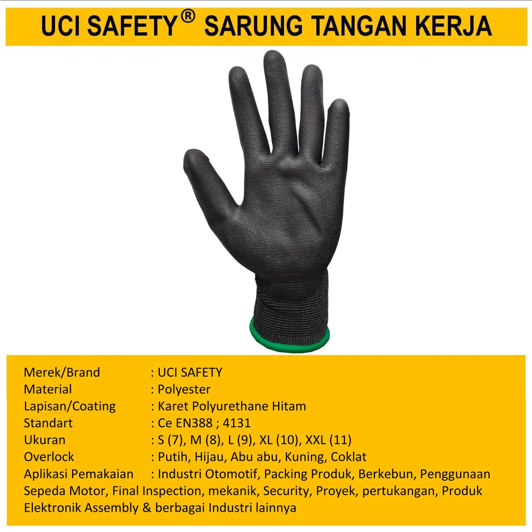 Bahan Nylon Polyester Sarung Tangan Kerja Safety Gloves Dilapisi Karet Industri Pabrik - Gambar 2
