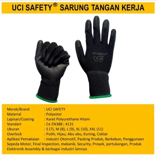 otomotif Mekanik Bengkel Montir Motor Hitam Black Dilapisi Karet Safety Gloves Kerja Sarung Tangan