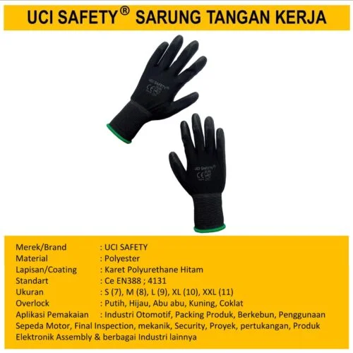 Sarung Tangan Kerja Safety Gloves Dilapisi Karet Hitam Black otomotif Mekanik Bengkel Montir Motor