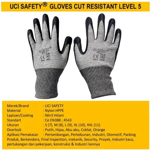 Sarung Tangan Glove Cut Resistant level 5 Anti Pisau Nitril Hitam