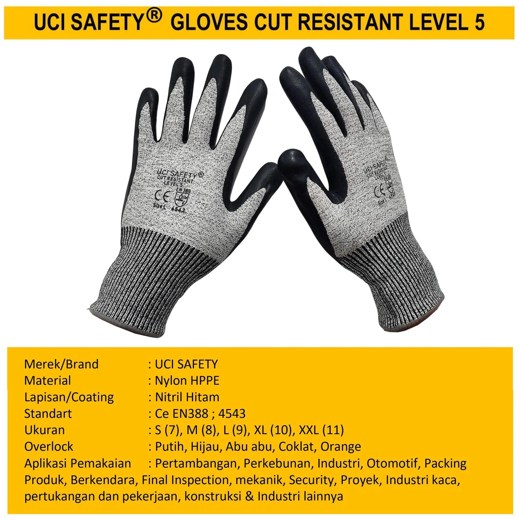 Anti Potong Motor Anti Sayat En 388 4543 Cut Resistant Level 5 Karet Polyurethane safety Gloves Berkebun - Gambar 4