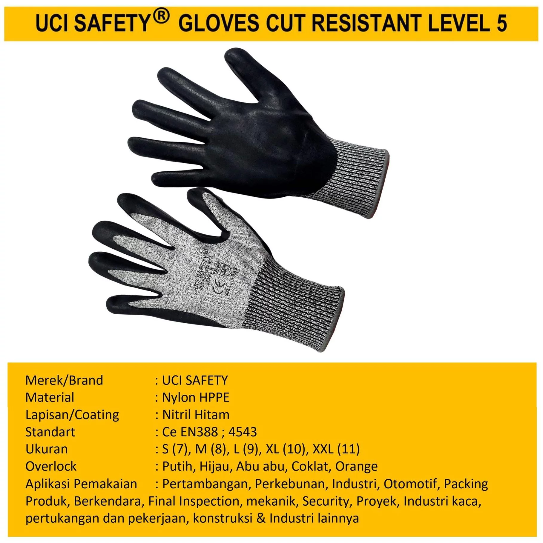 Pertambangan Anti Slip Perkebunan Uci Safety Sarung Tangan Tebal Anti Potong Motor - Gambar 4