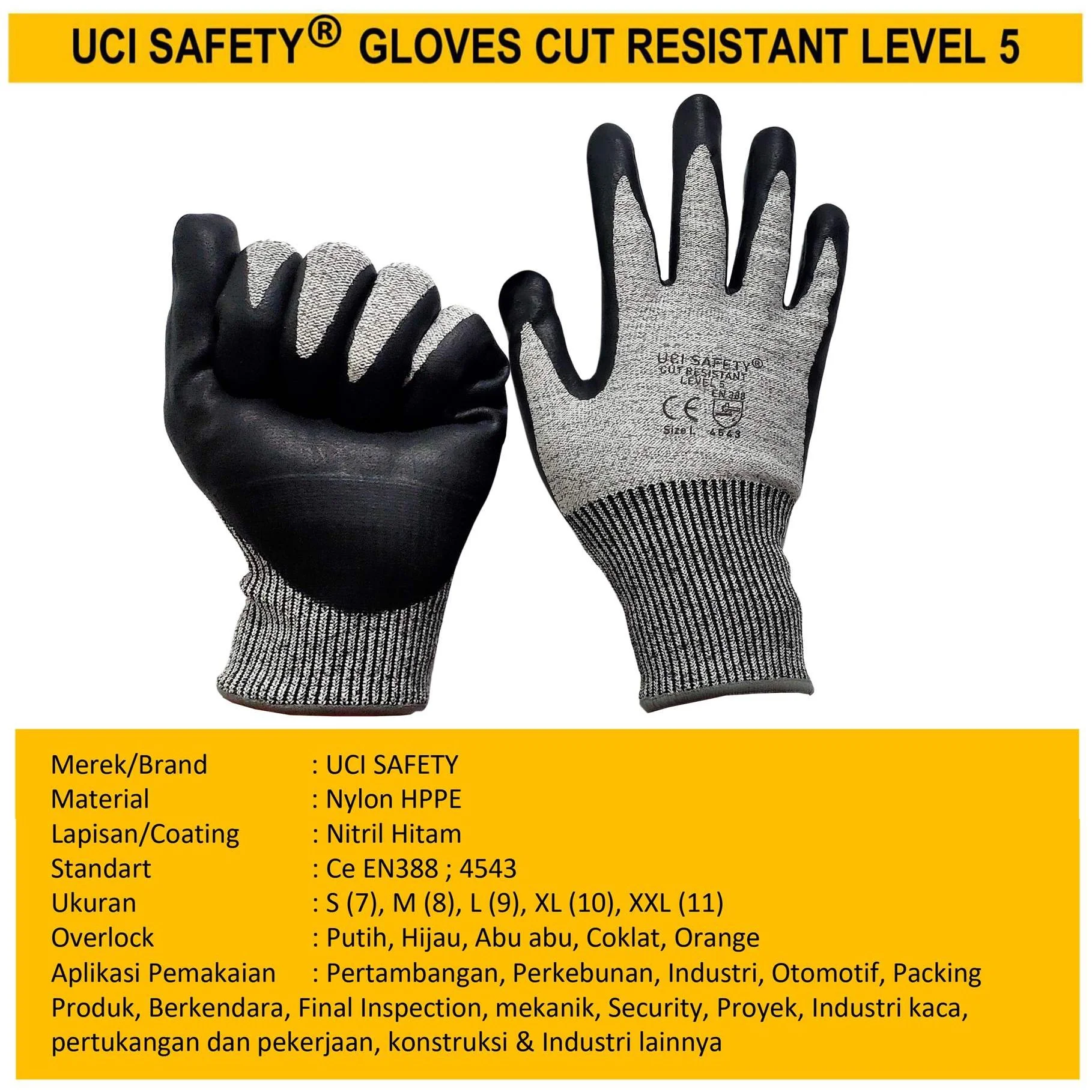 Pisau Kontruksi Hppe Ukuran S M L XL XXL Pertambangan Anti Slip Perkebunan Uci Safety - Gambar 4