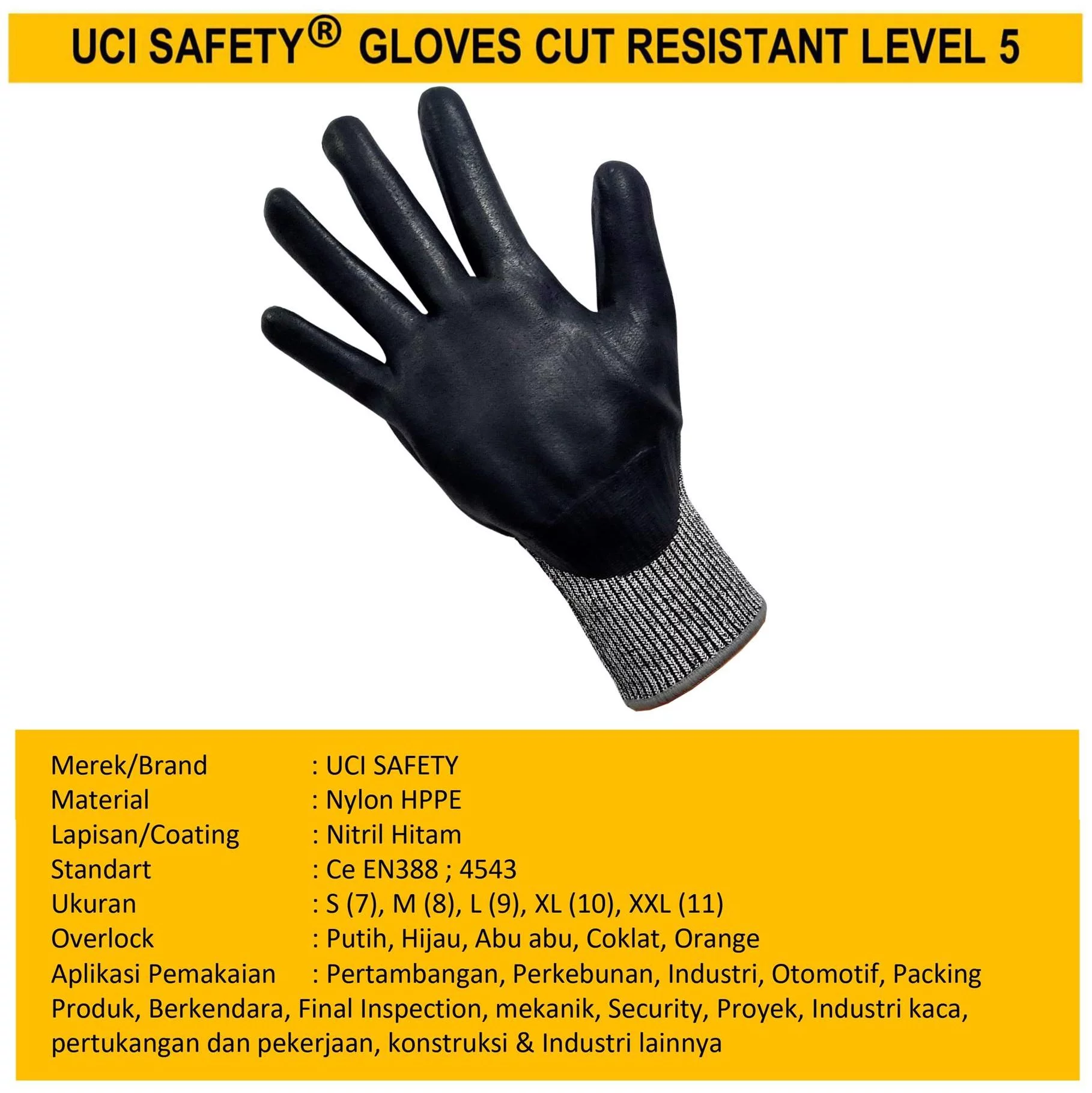 Kontruksi Ukuran S M L XL XXL Sarung Tangan Uci Safety Tebal - Gambar 4