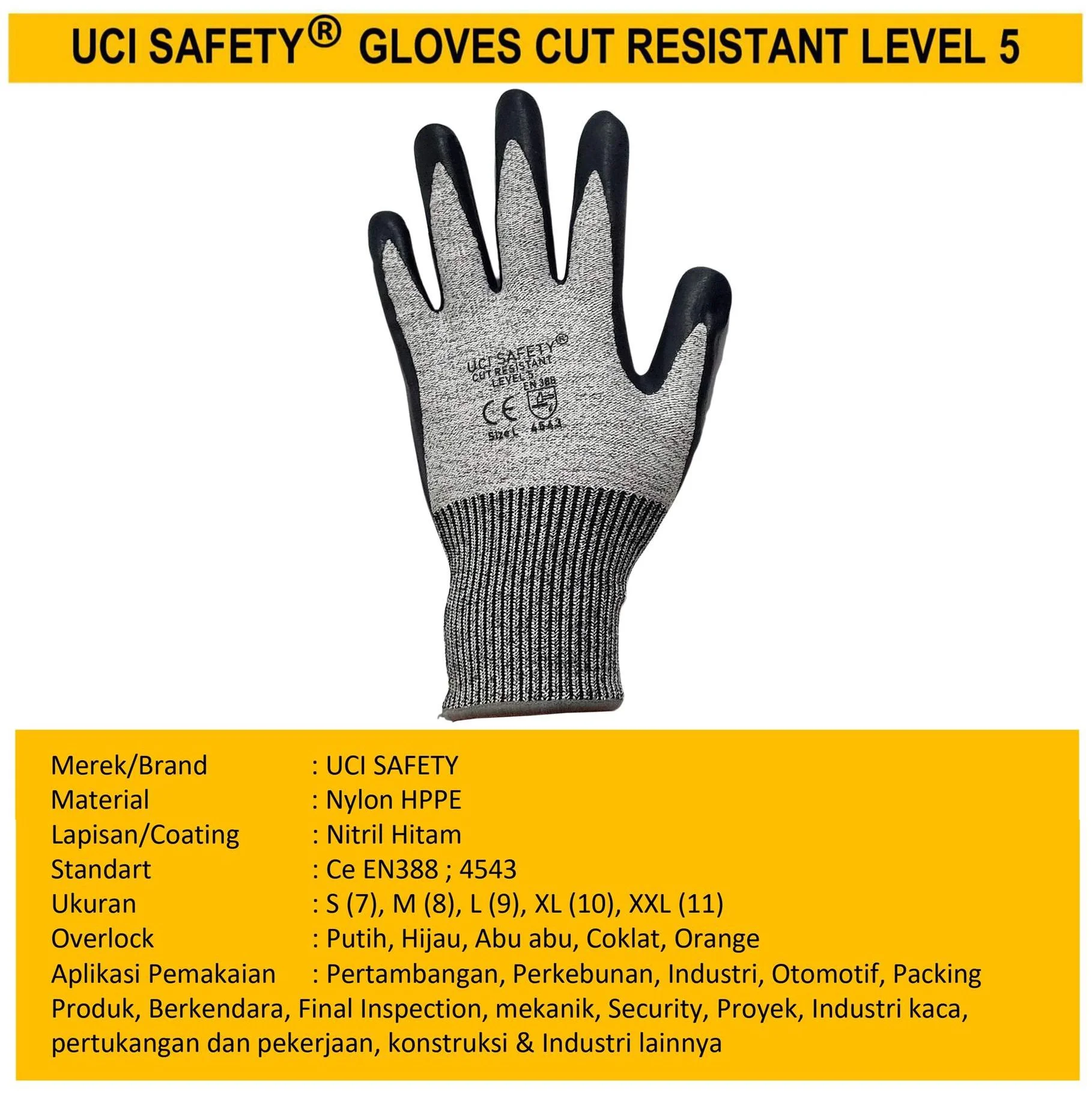 Cut Resistant Level 5 safety Gloves Sarung Tangan Anti Pisau Potong Anti Gores - Gambar 4