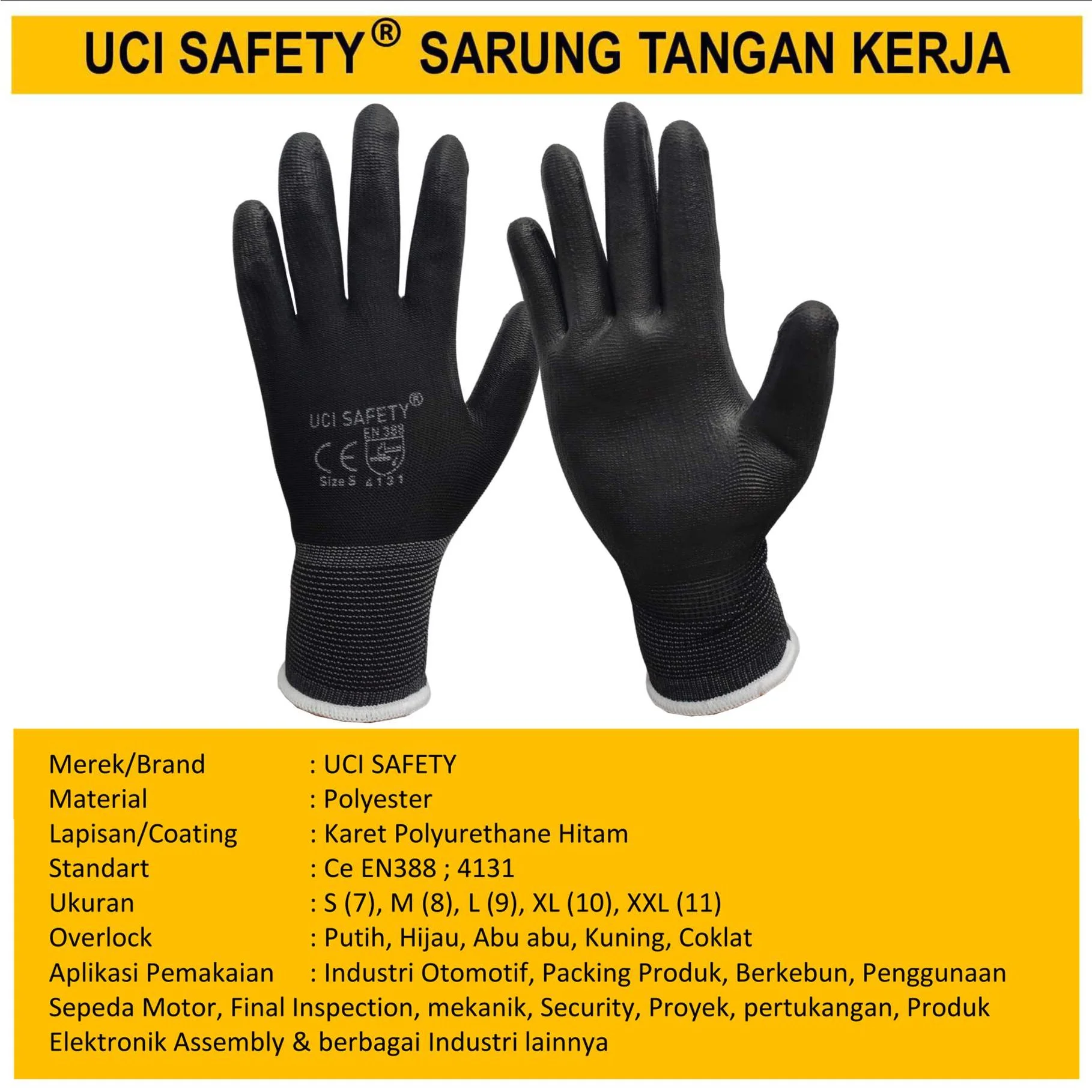 Kerja Safety Gloves Security Satpam Dilapisi Karet Proyek Tukang Bagunan Palmfit - Gambar 3