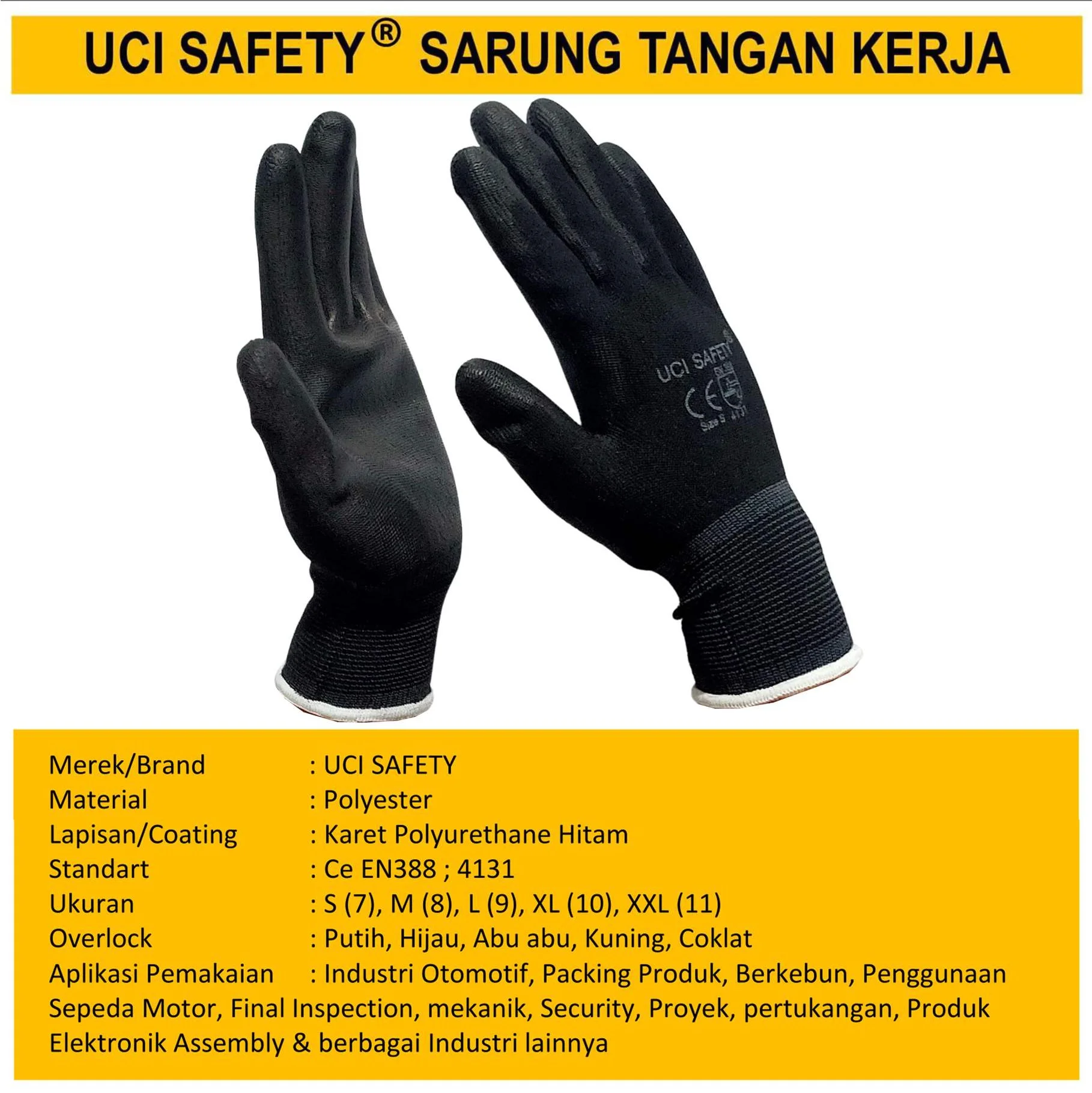 Bahan Nylon Polyester Sarung Tangan Kerja Safety Gloves Dilapisi Karet Industri Pabrik - Gambar 3