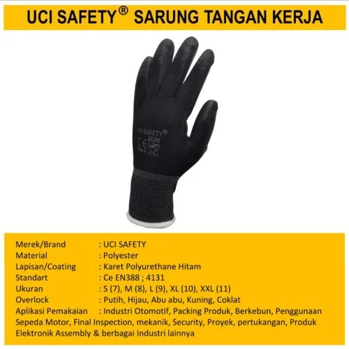 Hitam Black Dilapisi Karet Safety Gloves Kerja Sarung Tangan Bahan Nylon Polyester