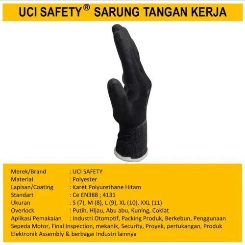 Safety Gloves Kerja Sarung Tangan Bahan Nylon Polyester Coating Karet Hand Gloves