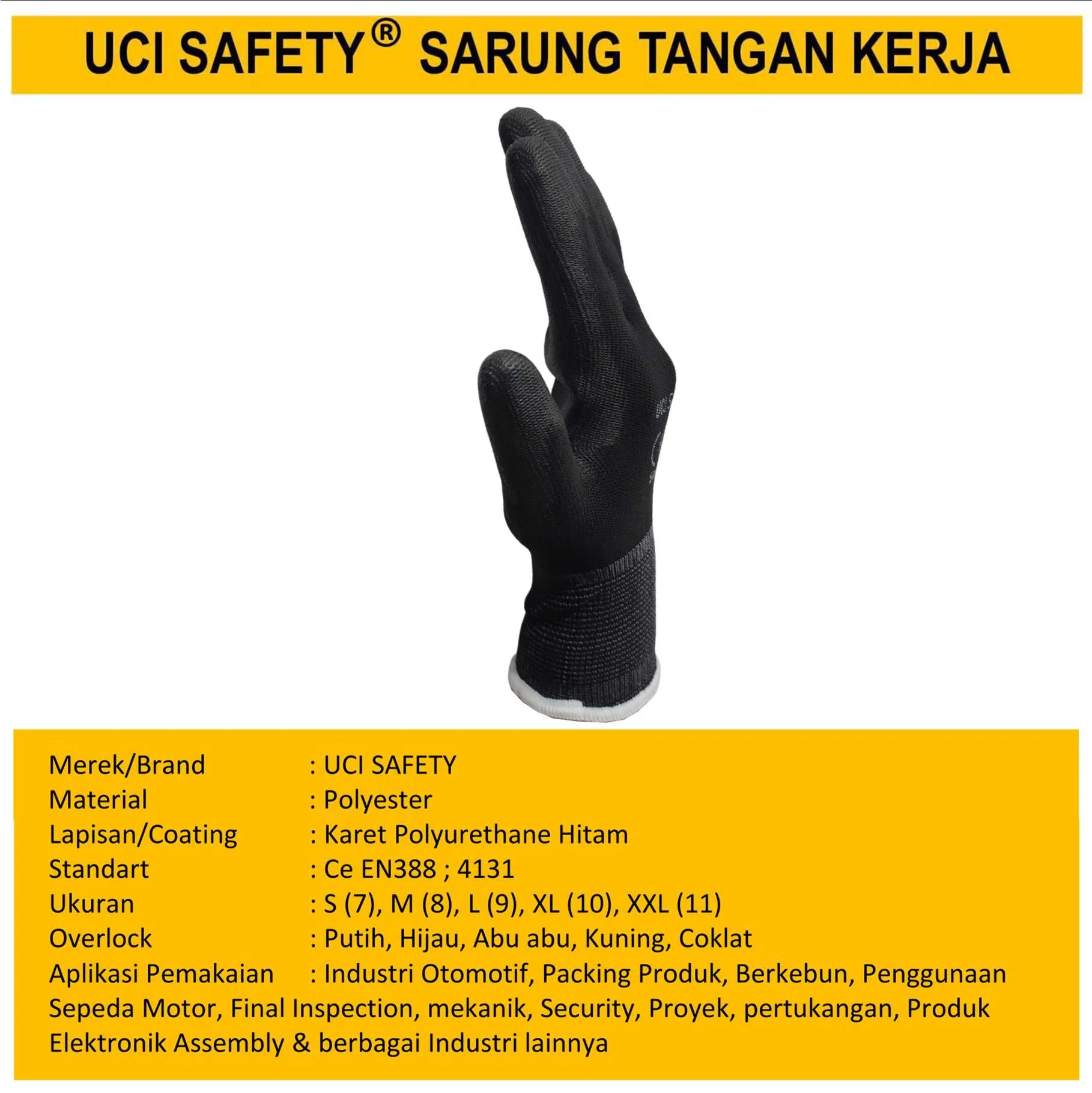 Safety Gloves Kerja Sarung Tangan Bahan Nylon Polyester Coating Karet Hand Gloves