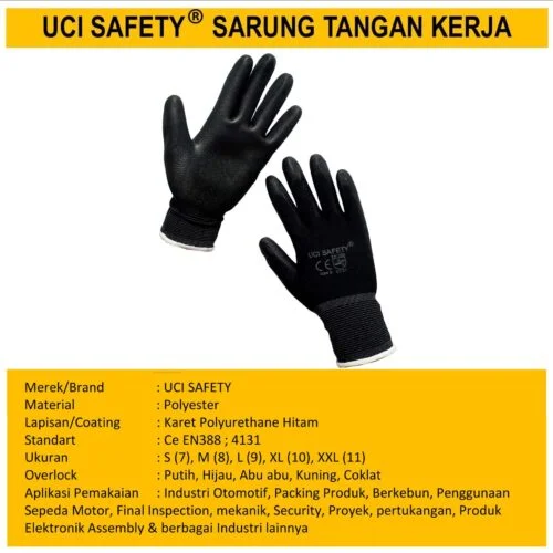 Dilapisi Karet Uci Safety Pengaman kerja PU Safety Gloves