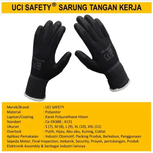 Palm Fit Security Satpam Hand Gloves Coating Karet Polyurethane