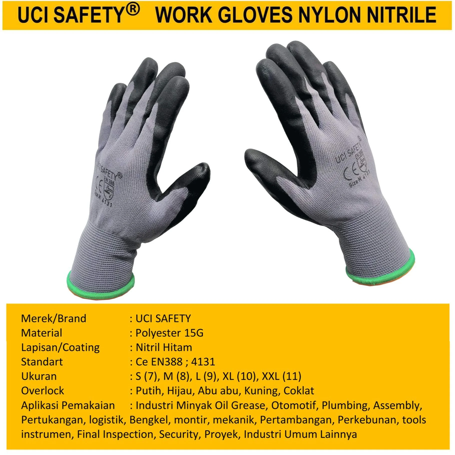 Uci Safety Pertambangan Coating Greasy Hand Glove - Gambar 4