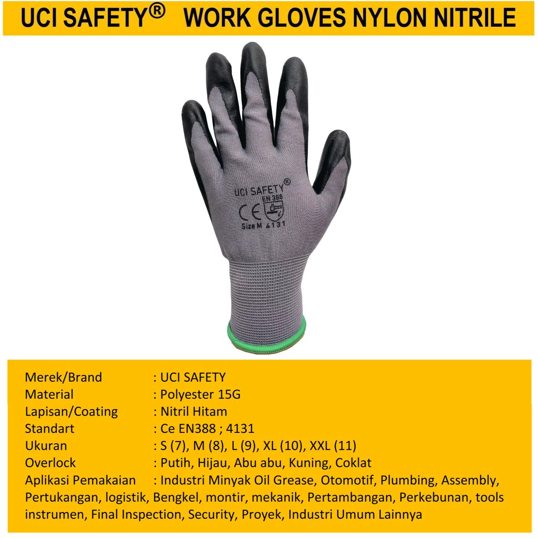 Sarung Tangan Tukang Uci Safety Hitam/Grey Coating - Gambar 3