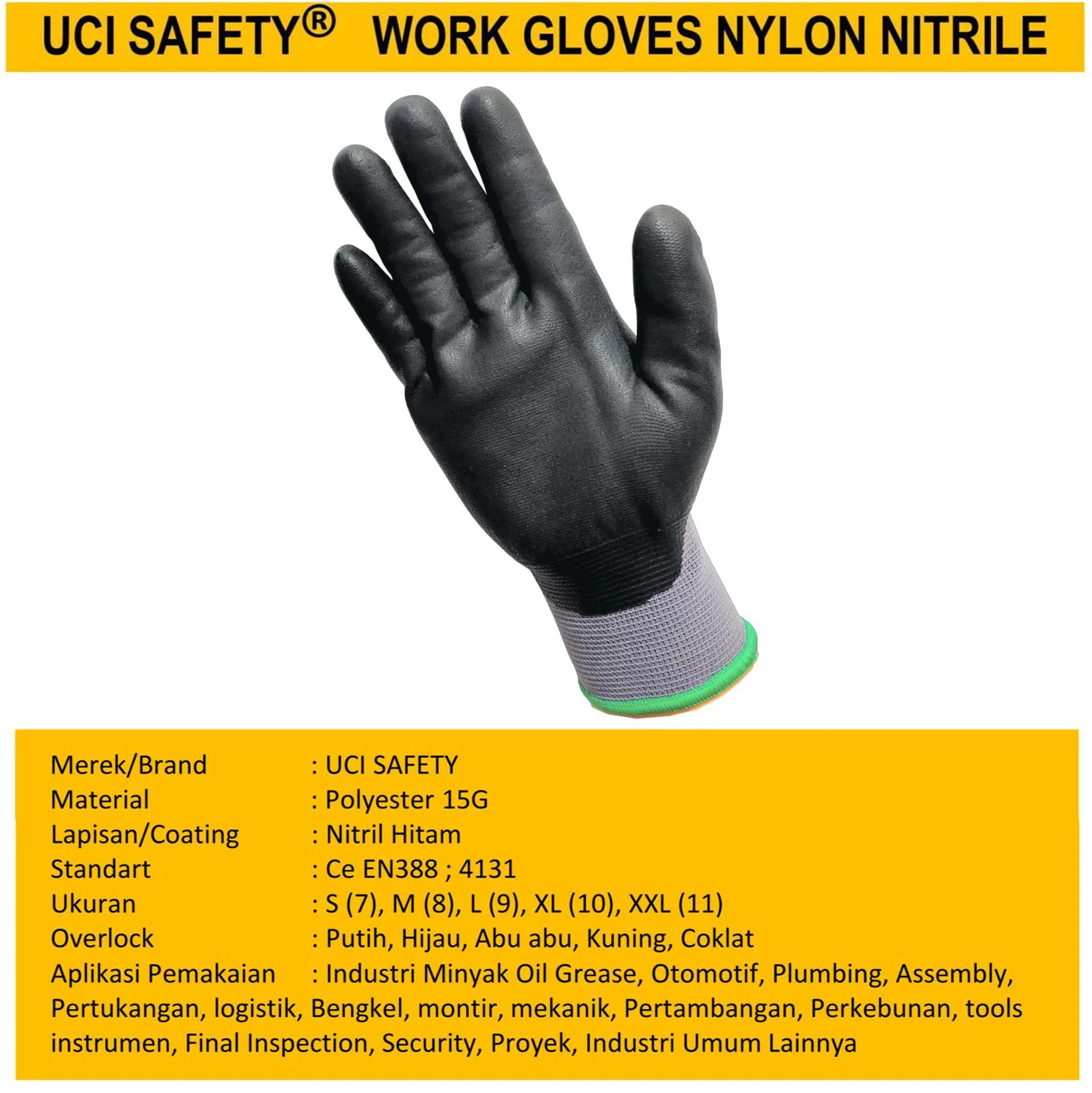 Sarung Tangan Proyek Safety Kerja Nitril Mechanical - Gambar 3