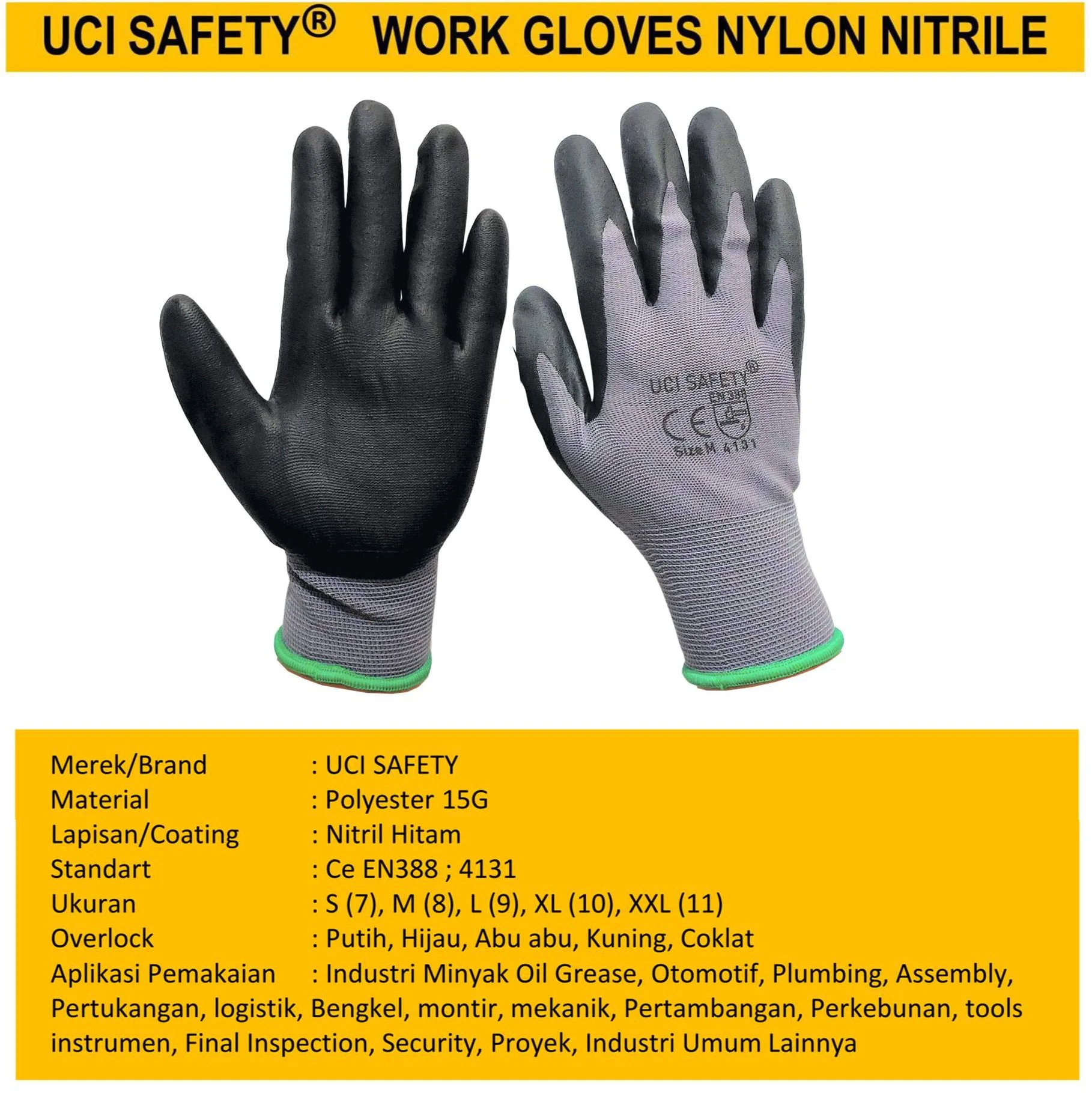 Uci Safety Pertambangan Coating Greasy Hand Glove - Gambar 3
