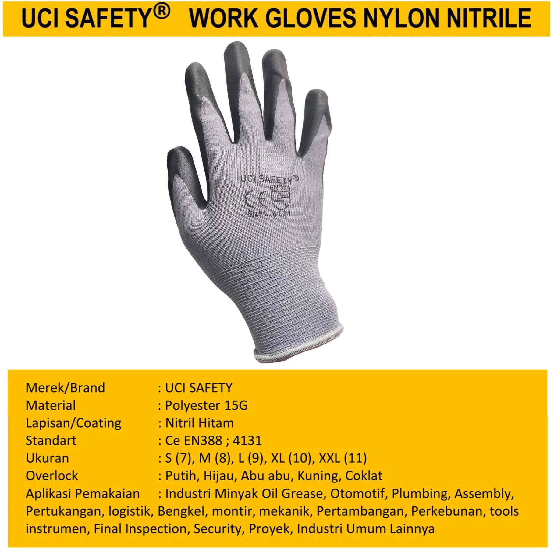 Sarung Tangan Tukang Uci Safety Hitam/Grey Coating - Gambar 2