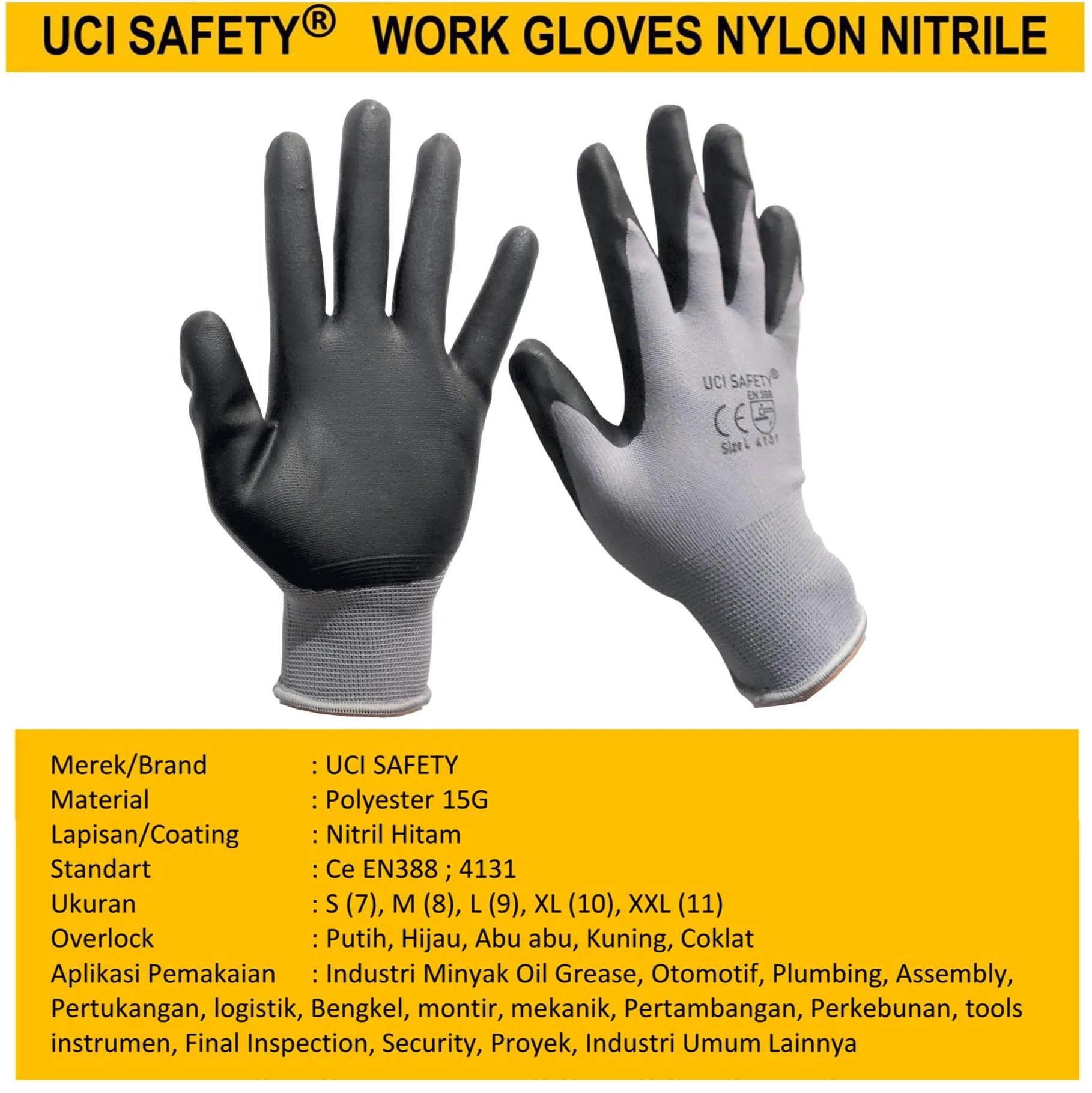 Sarung Tangan Proyek Safety Kerja Nitril Mechanical - Gambar 2