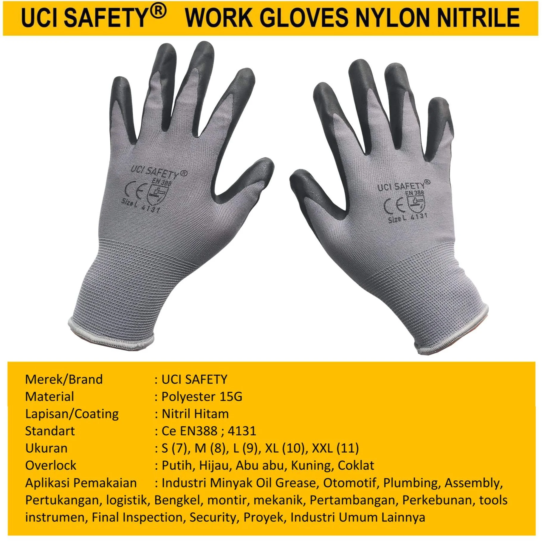 Sarung Tangan Tukang Uci Safety Hitam/Grey Coating - Gambar 4