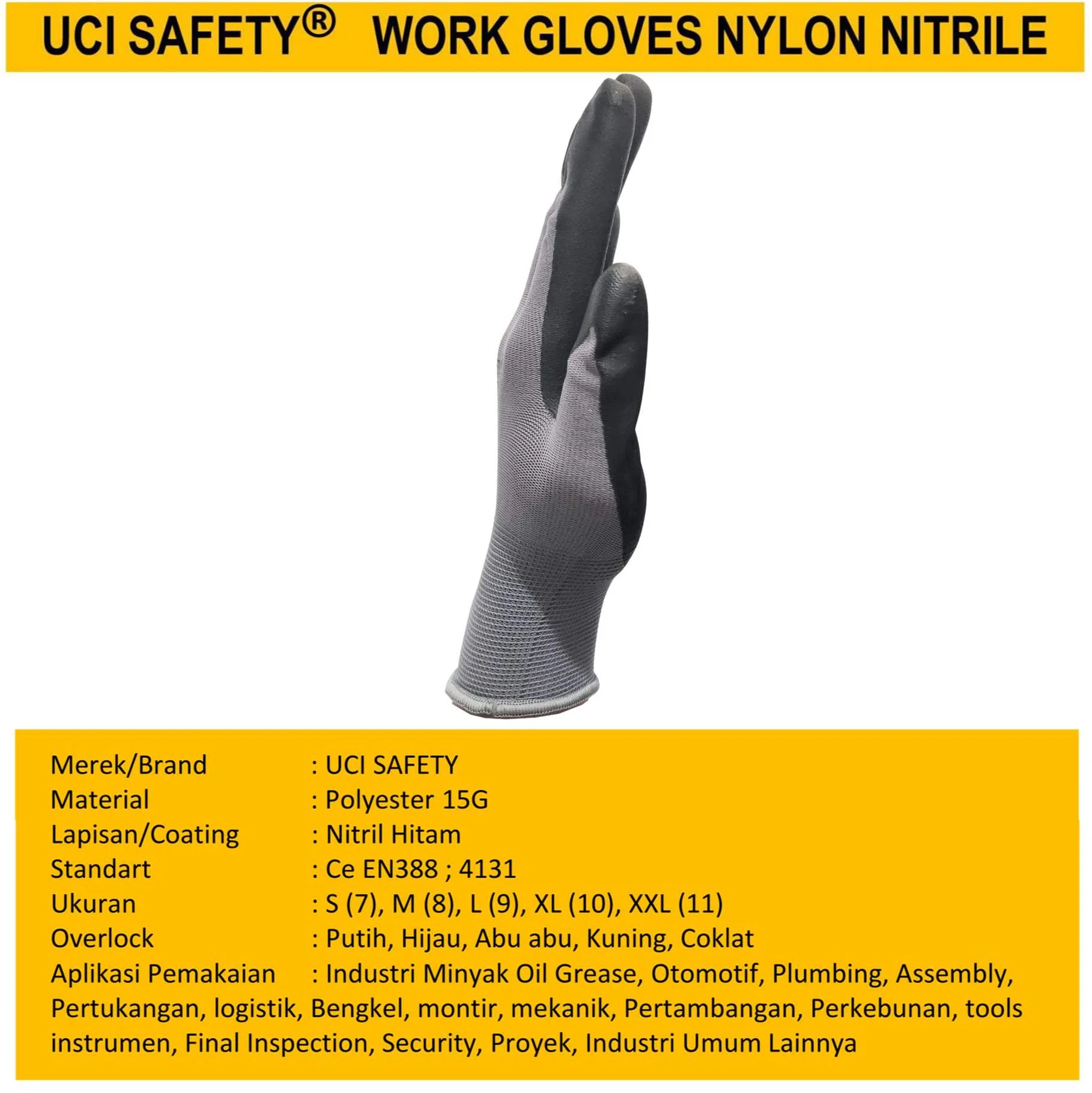 Sarung Tangan Proyek Safety Kerja Nitril Mechanical - Gambar 4