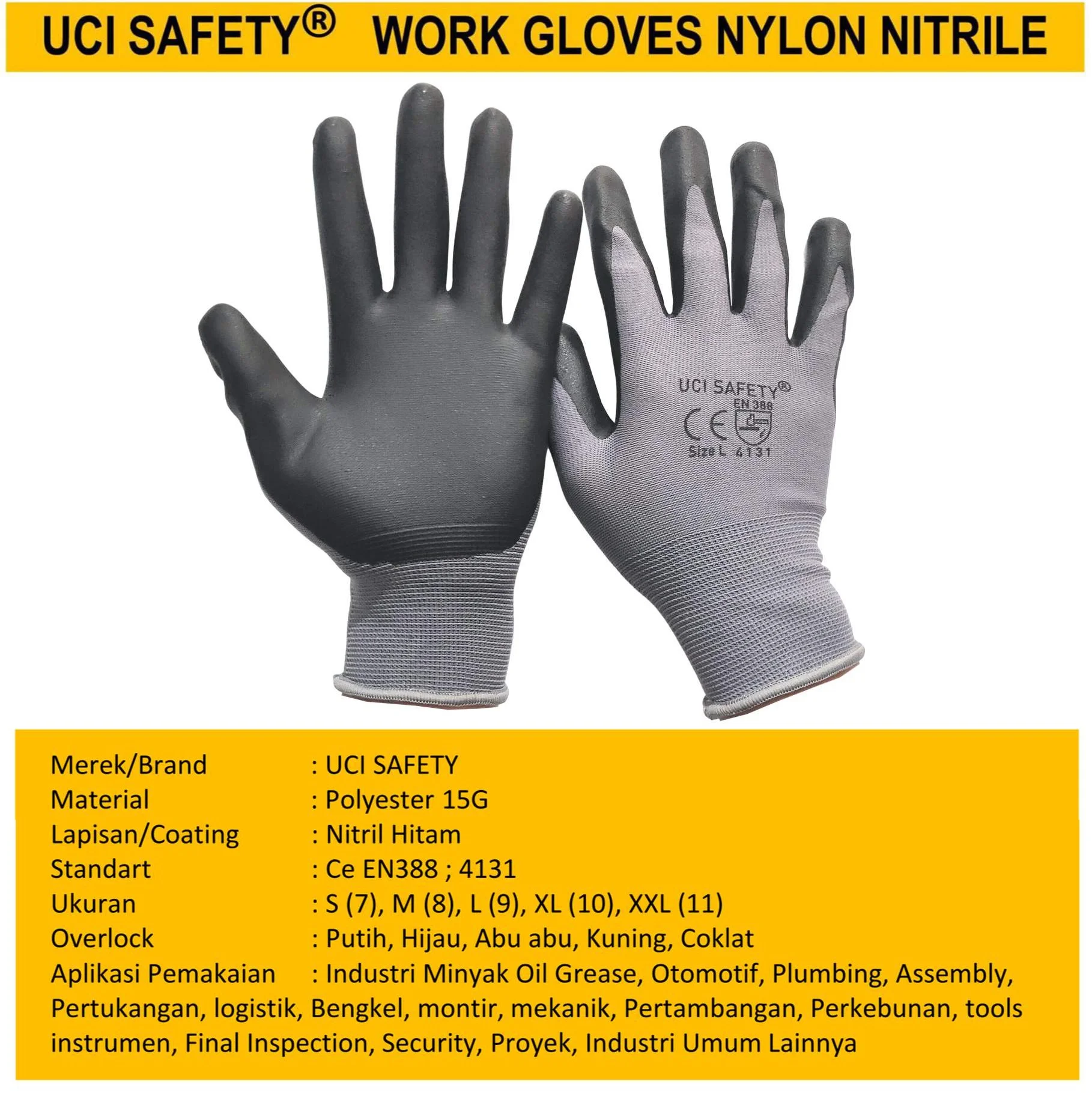 Uci Safety Pertambangan Coating Greasy Hand Glove - Gambar 5