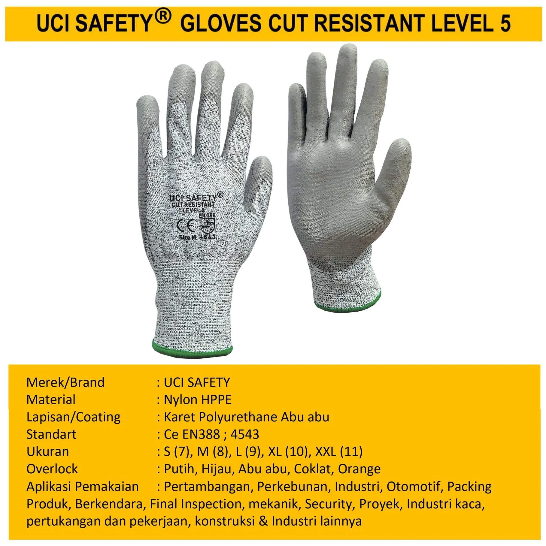 Anti Potong Motor Anti Sayat En 388 4543 Cut Resistant Level 5 Karet Polyurethane safety Gloves Berkebun - Gambar 3