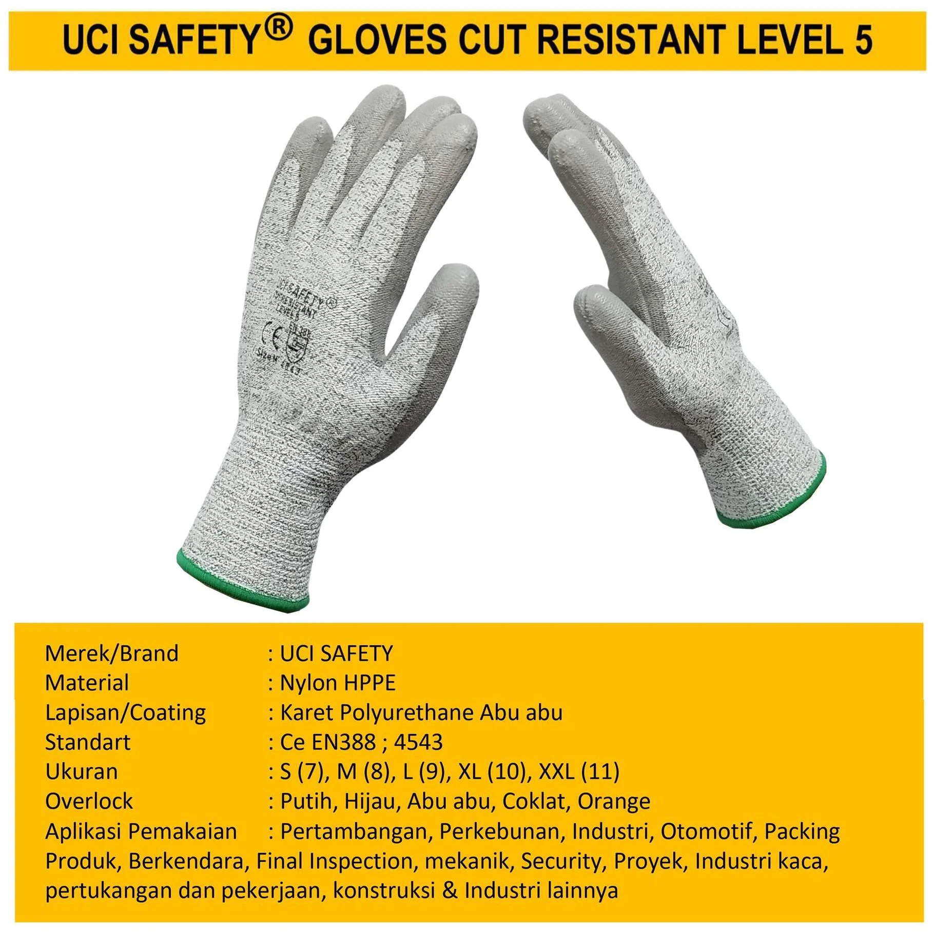 Pertambangan Anti Slip Perkebunan Uci Safety Sarung Tangan Tebal Anti Potong Motor - Gambar 3