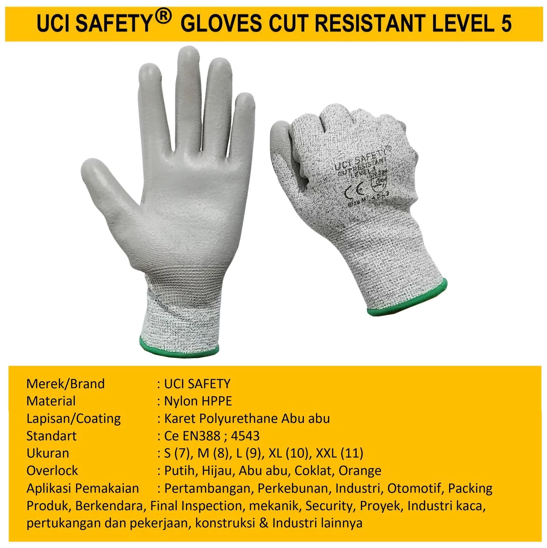Pertambangan Anti Slip Perkebunan Uci Safety Sarung Tangan Tebal Anti Potong Motor - Gambar 2
