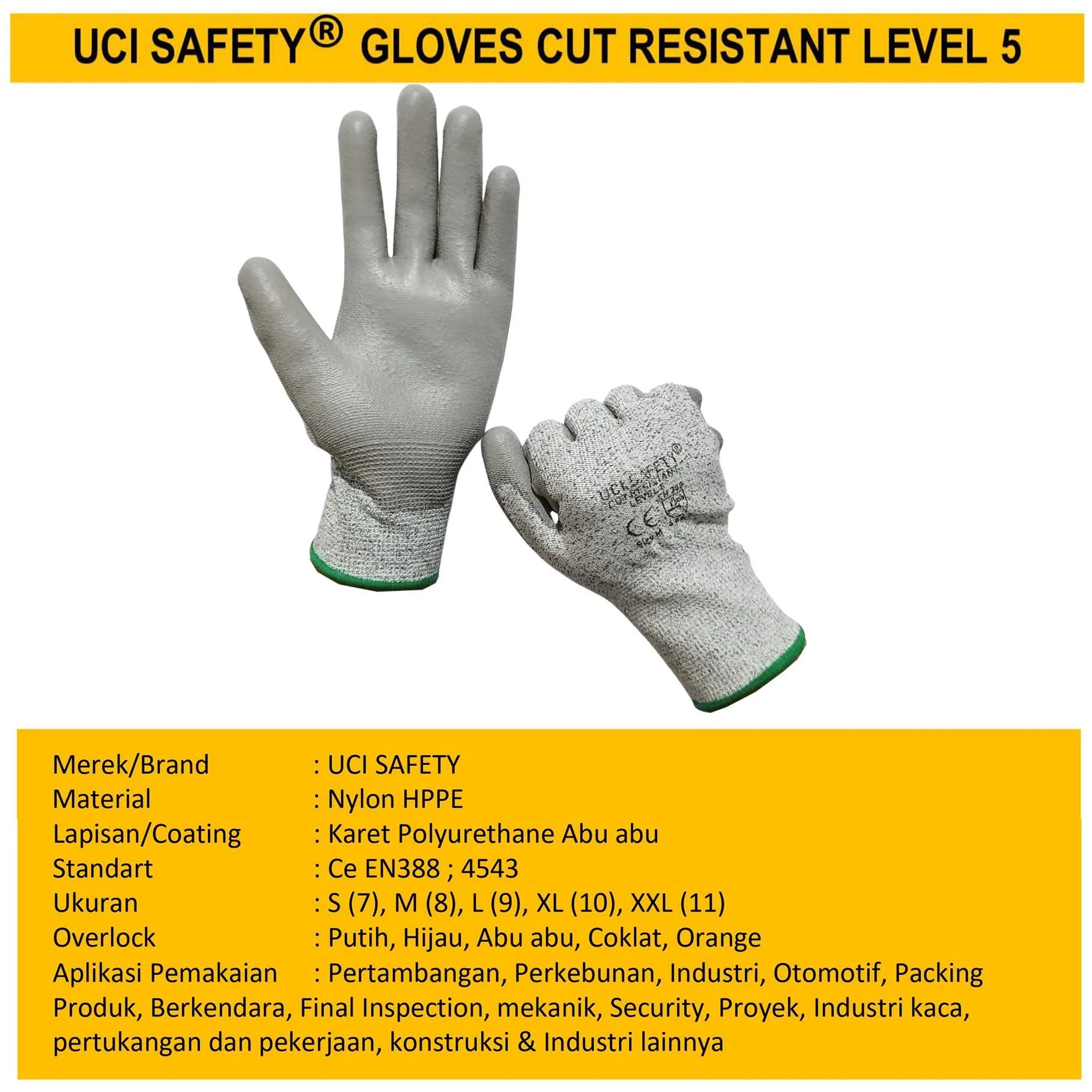 Pisau Kontruksi Hppe Ukuran S M L XL XXL Pertambangan Anti Slip Perkebunan Uci Safety - Gambar 2