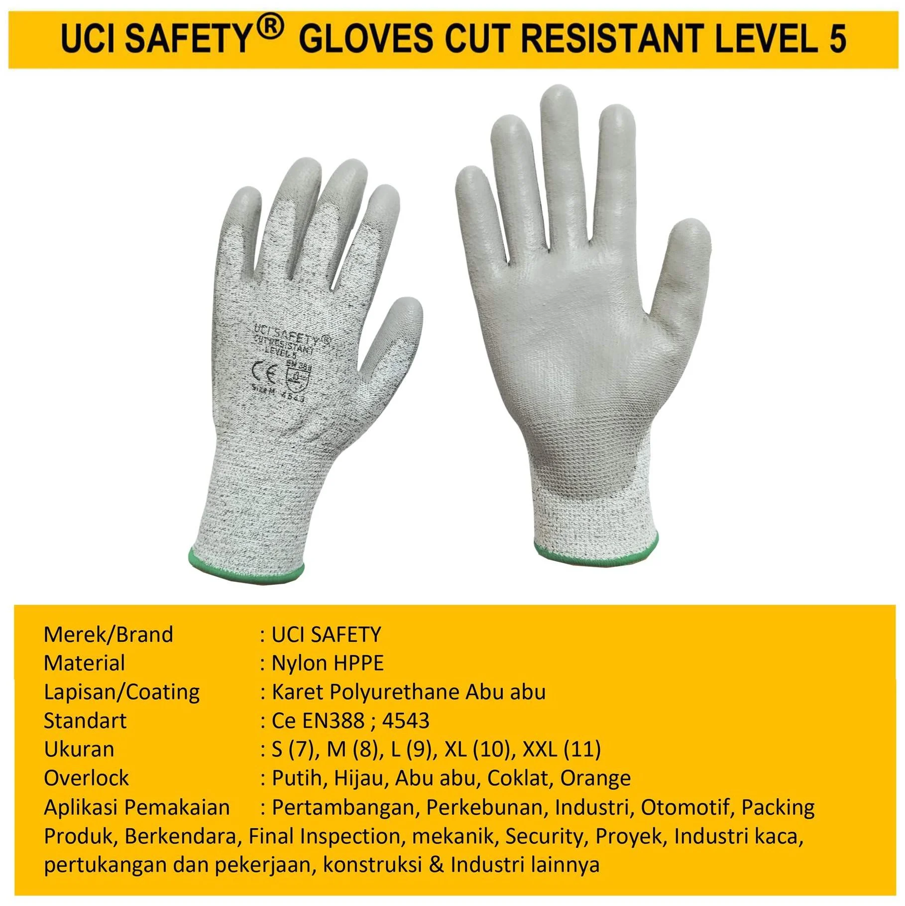 dilapisi karet Warna Abu Abu, Hitam Pengaman kerja Safety Kerja Anti Iris - Gambar 2