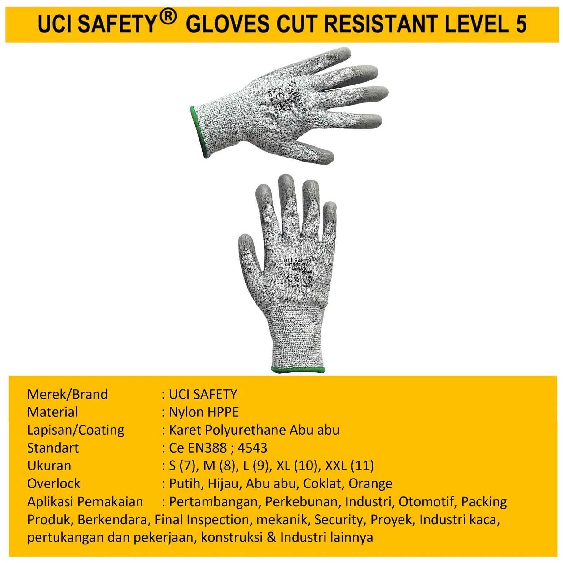 Kontruksi Ukuran S M L XL XXL Sarung Tangan Uci Safety Tebal