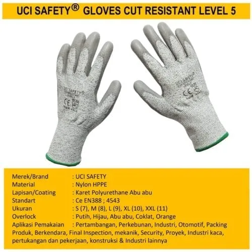 dilapisi karet Warna Abu Abu, Hitam Sarung Tangan Safety Kerja Anti Iris