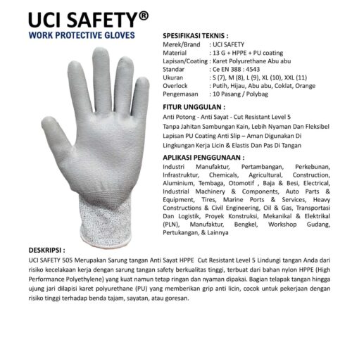 Karet Polyurethane Konstruksi Hand Gloves standar Pertambangan