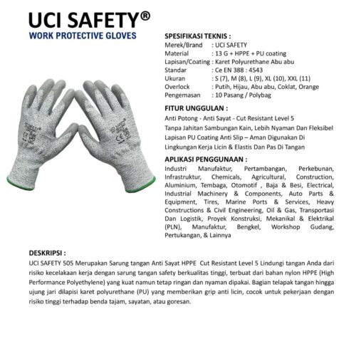 Telapak Tangan Safety Gloves Ukuran L warna Anti Pisau Potong