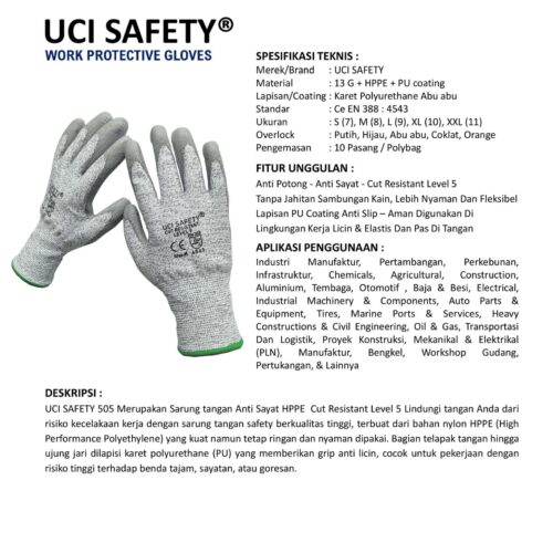 Cut Resistant Level 5 Coating Karet Nitril Kaca warna Ukuran L
