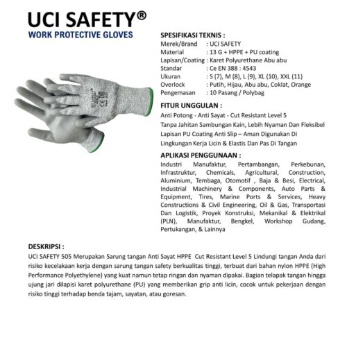 Ukuran L Bengkel Karet Polyurethane standar Hand Gloves