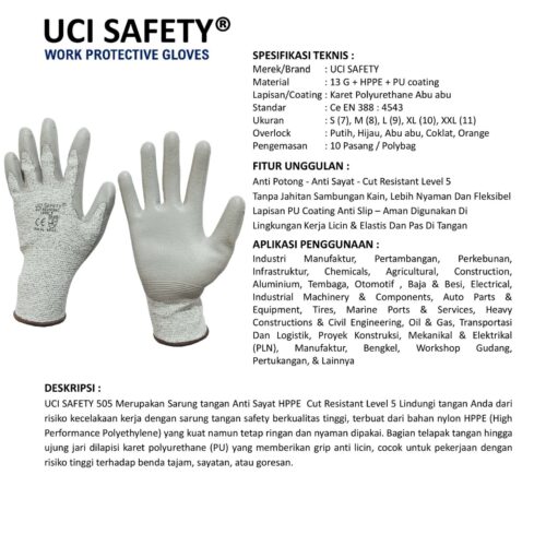 Telapak Tangan Anti Gores HPPE standar Hand Gloves