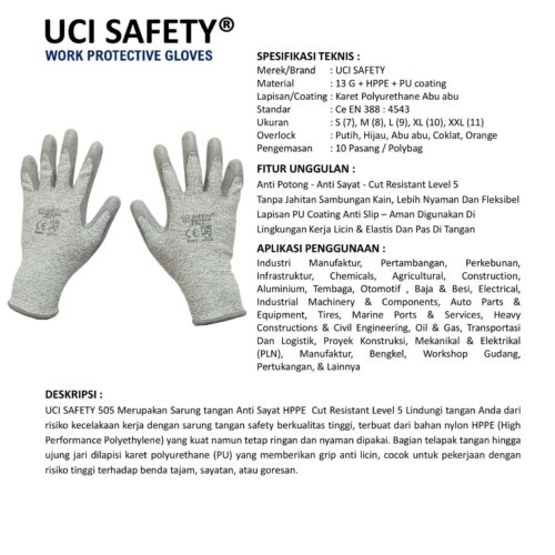 Motor Anti Licin Pisau standar Hand Gloves