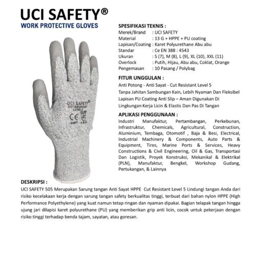 Ukuran L Uci Safety HPPE terbaik