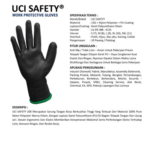 Sarung Tangan Hitam Uci Safety untuk Proyek & Industri di Manado Sulawesi Utara