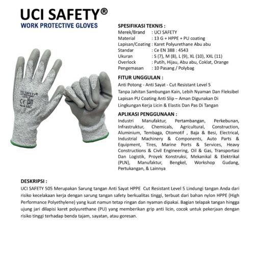 EN 388 4543 Anti Gores untuk Cut Resistant Level 5