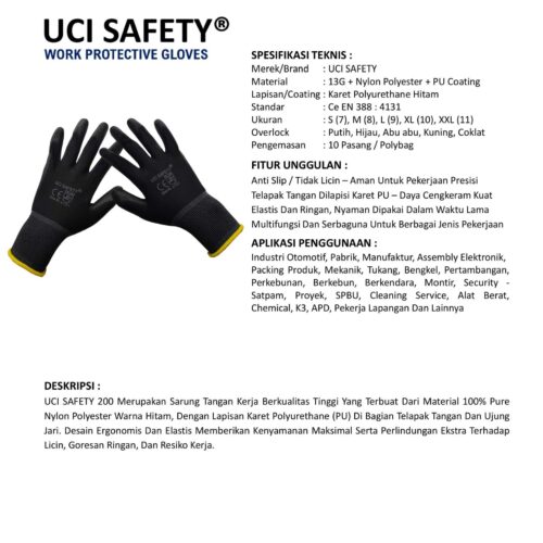 Sarung Tangan Hitam Uci Safety Cocok untuk Bengkel & Mekanik Denpasar Bali