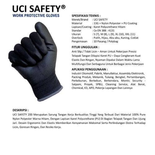 Sarung Tangan Anti Slip Uci Safety untuk Proyek & Industri di Medan Sumatera Utara